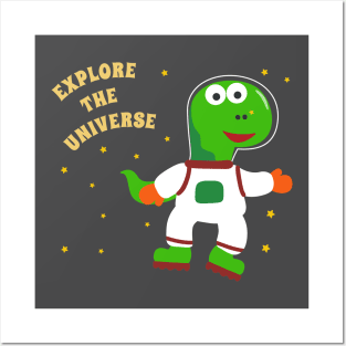 Cute dinosaur astronaut. Posters and Art